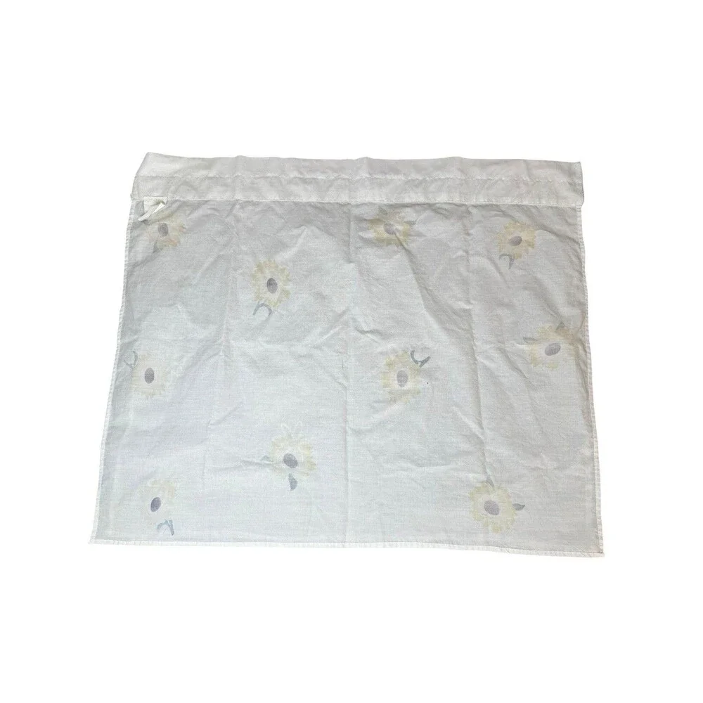 Vintage MCM Kitchen Cafe Curtain White Yellow Daisy Double Layered Lace 24x28.5